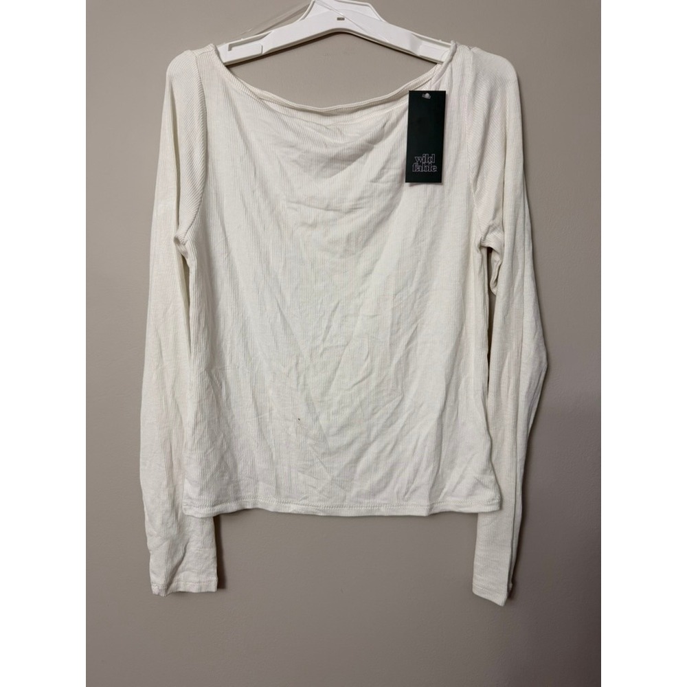 Wild Fable Ribbed Long Sleeve Top Womens Medium Cream Scoop Neck NWT